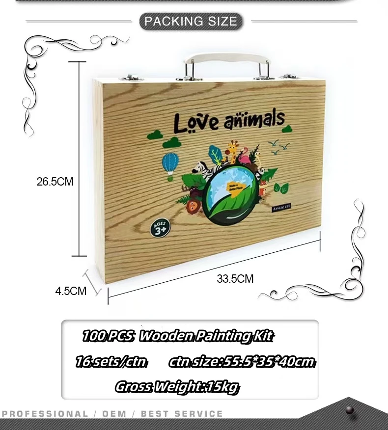 100 шт. набор для рисования в деревянной коробке