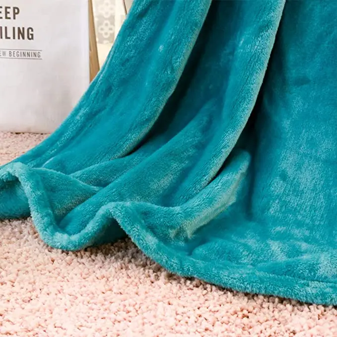 Customized Color Flannel Fleece Throw Microfiber Ultra Soft Throw Blankets  Teal