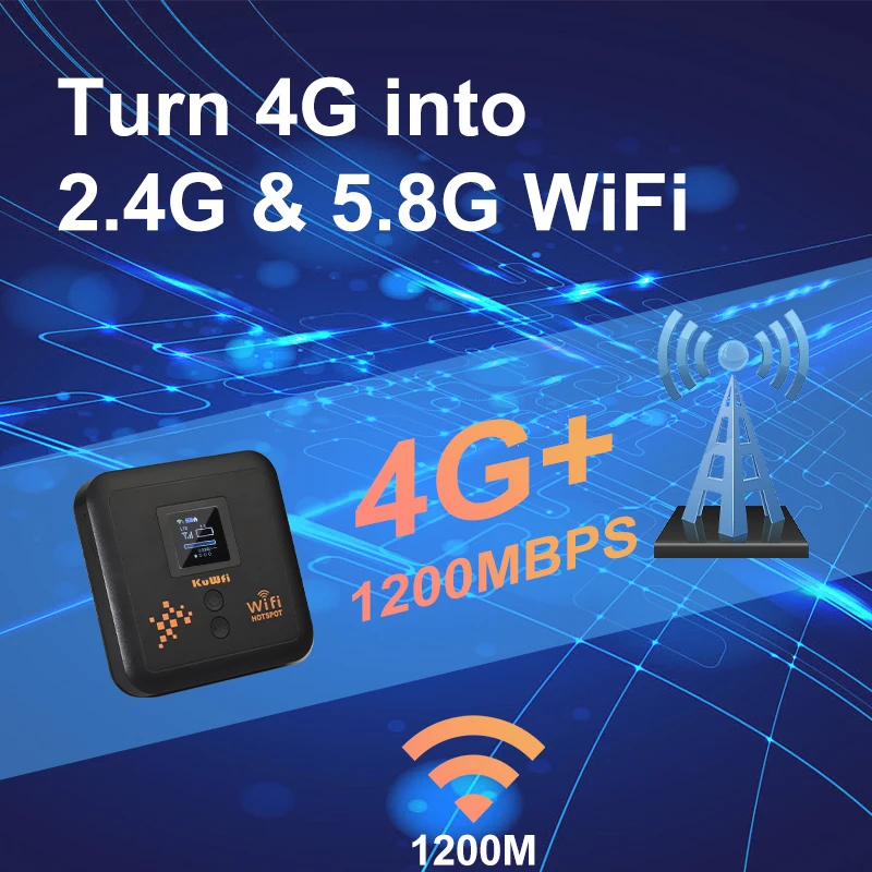 ESim+SIM Card KuWFi Router 4G+ CAT12 Speed 5400mAh Battery Wifi 4g Lte Enterprise Travel Router Modem Wi-fi Router with LAN Port