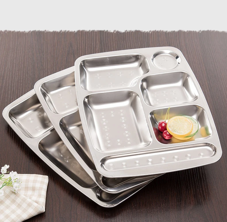Rectangular School Prison 3/4/5/6 Sections Cafeteria Mess Lunch Trays Stainless Steel Food Divided Plates Tray