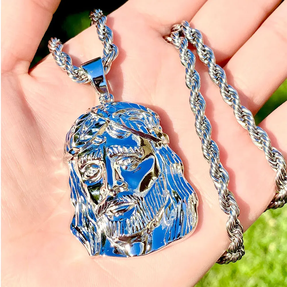 Hip Hop Jesus Face Head Piece Bling Silver Iced Out Necklaces Cz Moissanite Jesus Pendant For Men Women Unisex Rapper Jewe