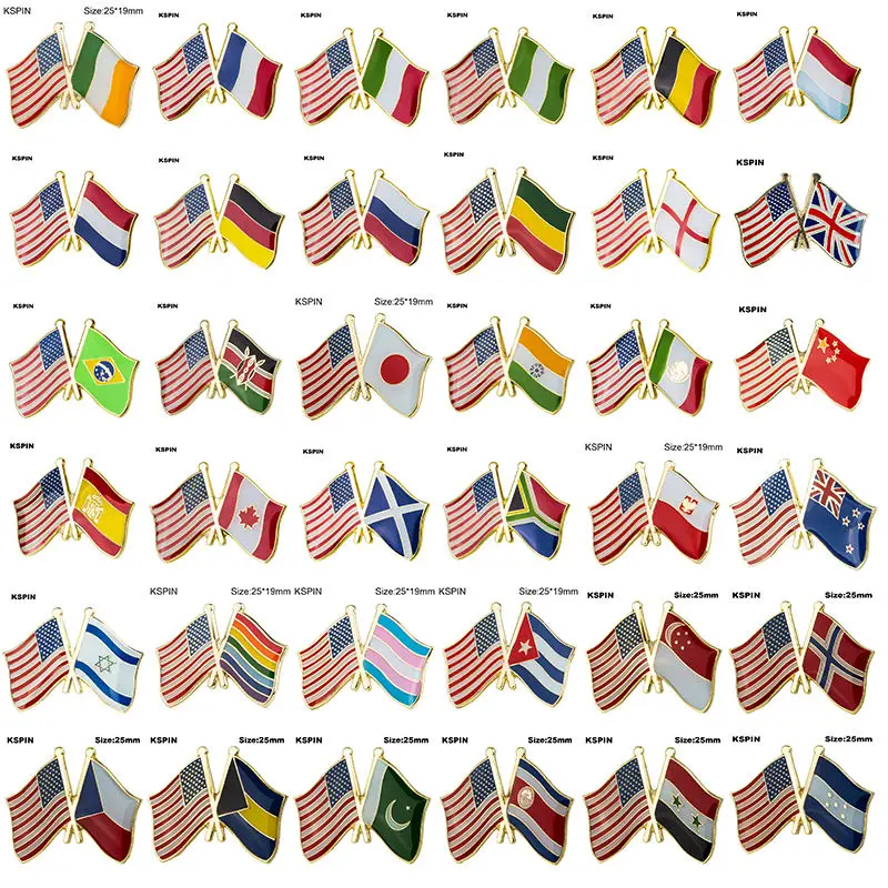 High Quality Custom Logo Pattern Country Flag Brooches American Brooch Double Sided Soft Enamel Pin Badge Lapel Pins for Suit
