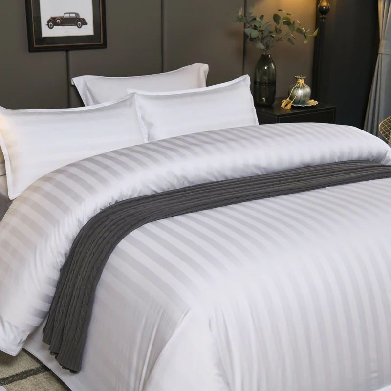 Luxury 3cm Stripe 100% Cotton Bedsheets Hotel Bedding Set for Five Star Hotels