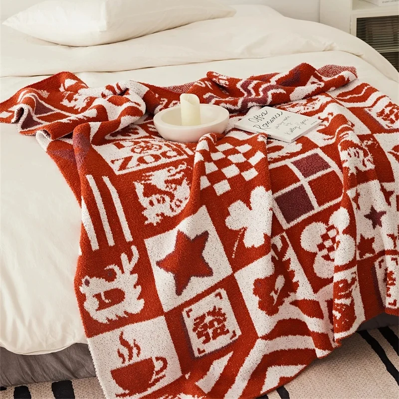 New Arrival Dragon Checker 100% Polyester Jacquard Knitted Throw Microfiber Blanket for  home decoration LGB factory