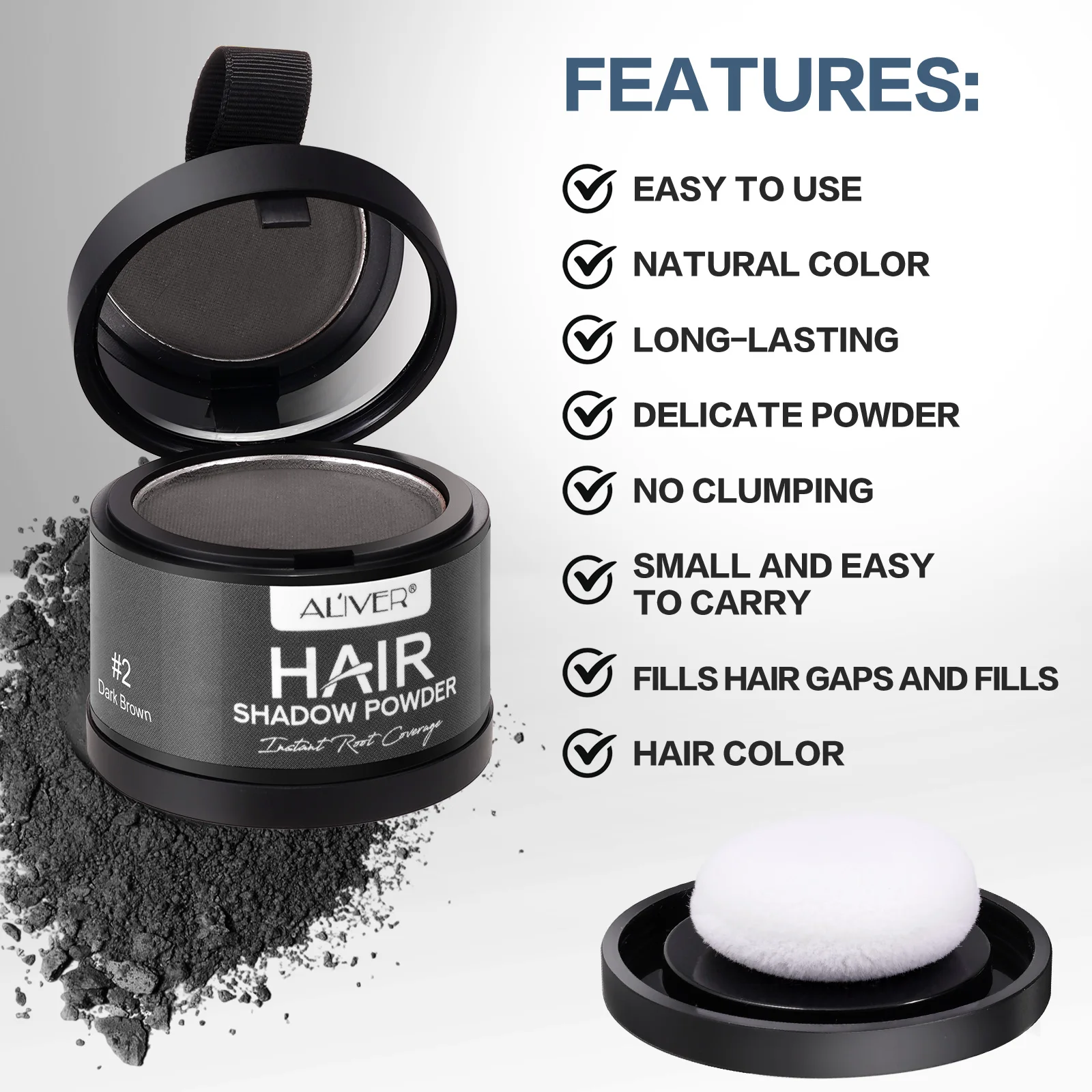 Aliver Dark Brown Root Touch Up Thinning Hair Powder Instantly Conceals Hair Loss Hairline 6960