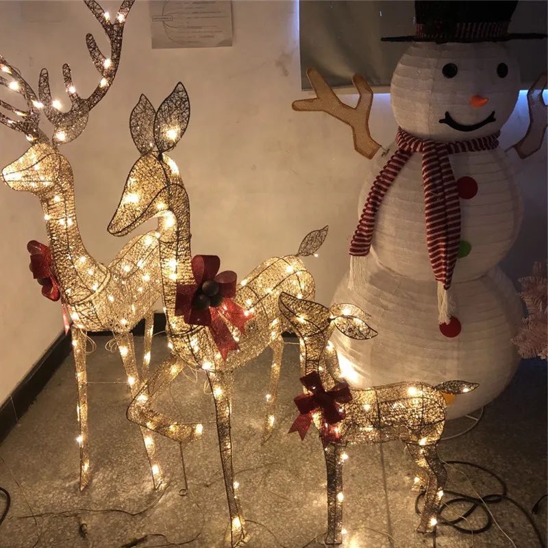 Ensemble 3 Cerfs De Noël Illuminés Pour Extérieur - Tailles Différentes (78cm, 66cm, 45cm) - En Fer Résistant, Décorations Jardin, Cour, Fêtes