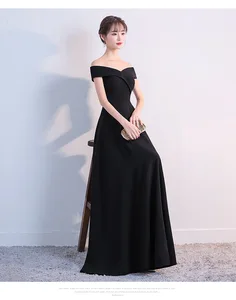 New Women's Black Party Dress, Off-shoulder, Sexy One-shoulder Long Evening Gown
