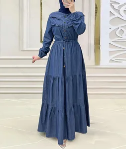 GX2592 Fashion 2026 Women's Denim Maxi Dress New Long Sleeve A-line Jeans Causal Dresses