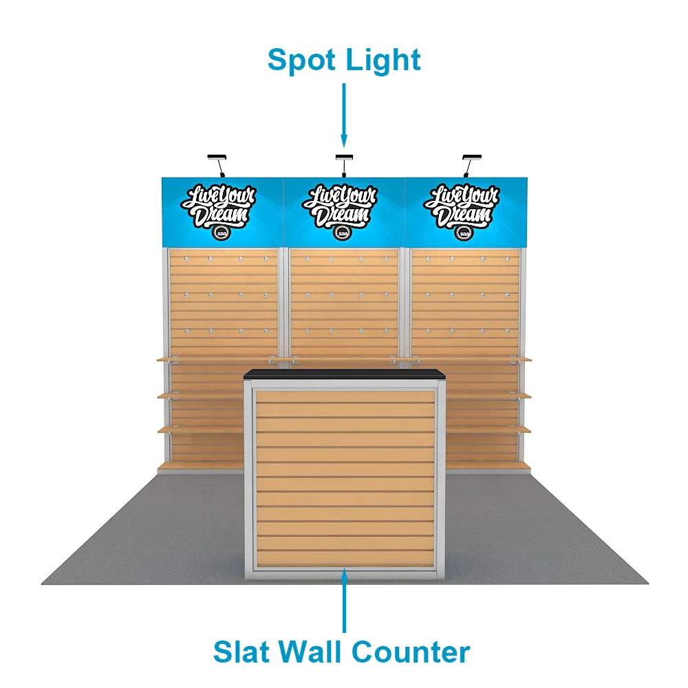 Durable Aluminum Frame Custom Print 10x10 Modular Shelf Stand Slatwall Exhibition Portable Trade Show Booth