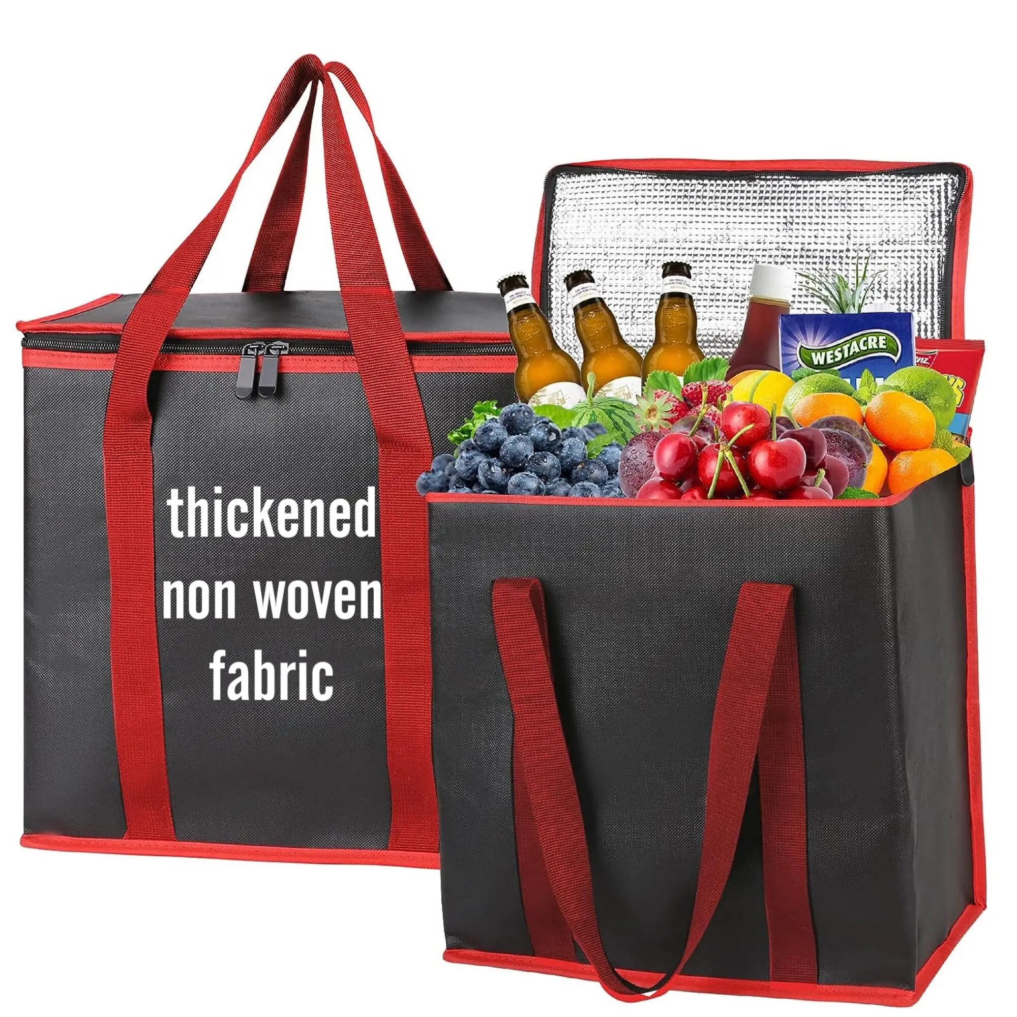 Black Foldable Non Woven Portable Thermal Insulated Warmer Cooler Bag Backpacks Cooler Insulated Bag details