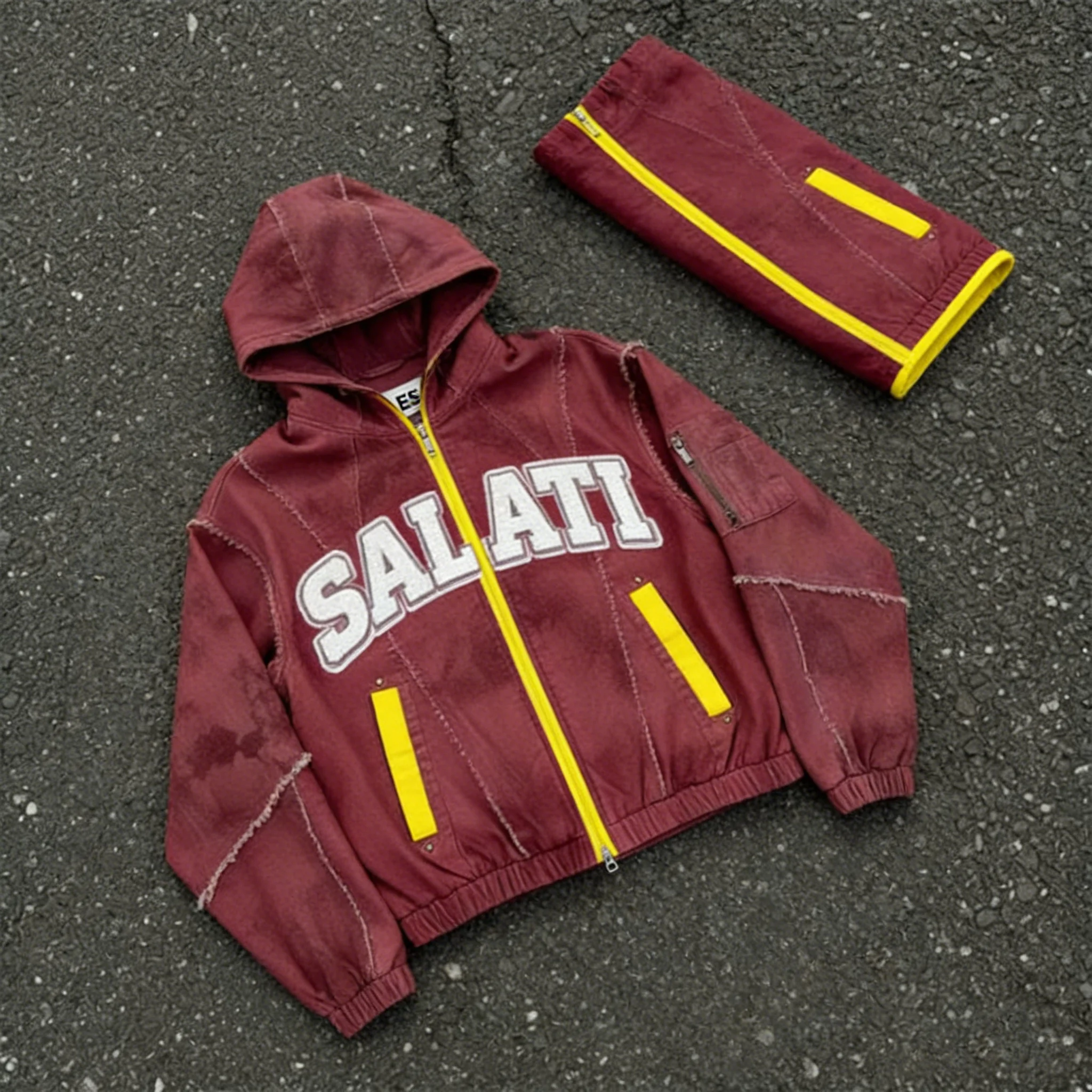 SALATI Custom Manufacture Industrial Cotton French Terry Heavyweight Custom Design StreetWear Distressed Sun Faded Men Tracksuit gallery 8