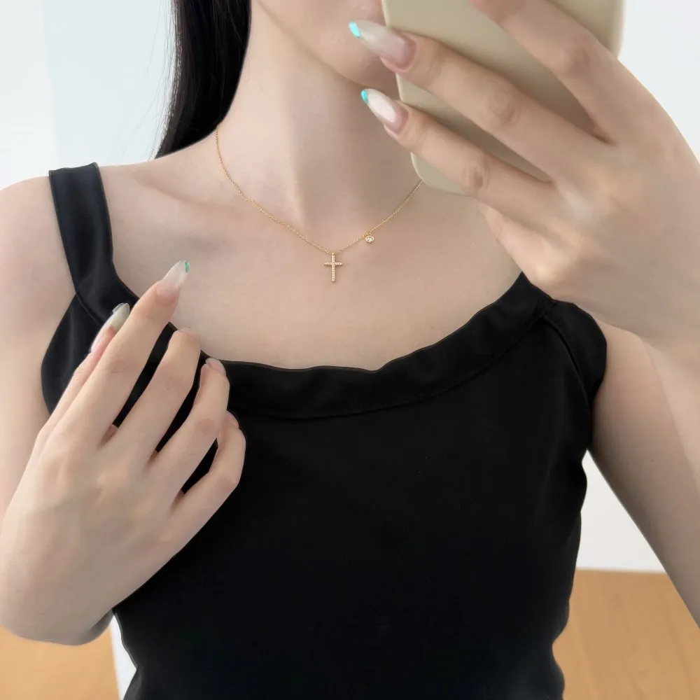 KAKODIY 5A CZ Cross Necklace Faith Pendant Rhodium 18K Gold Plated Delicate Chain Simple Small God Lord Prayer Religious Jewelry detail 1