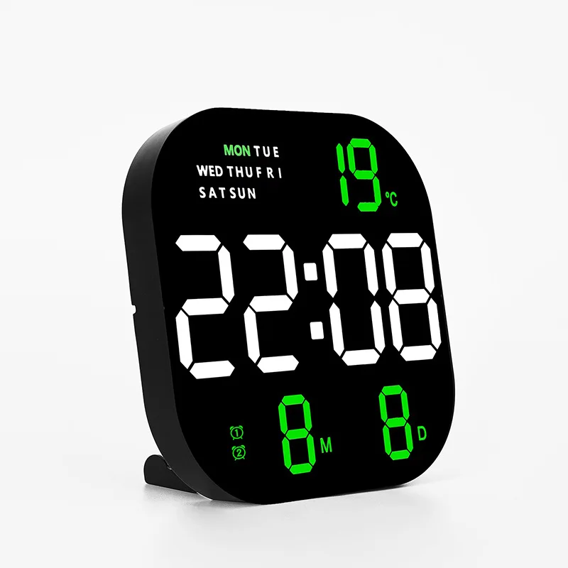 Multifunctional Large Screen Square Led Wall Clock Remote Control Digital Alarm Clock Display Calendar Temperature Table Clock