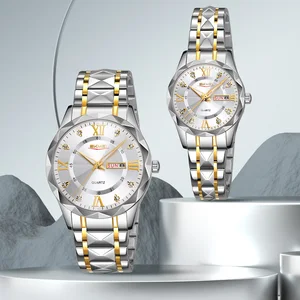 SKMEI High Quality OEM Quartz Couple Watch Stainless Steel Strap Charm Analog Waterproof Fashion Simple Business Roman Numeral