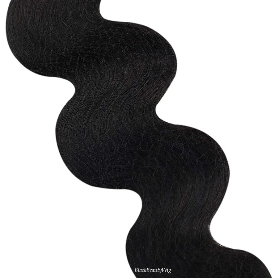 30 Zoll langes, gewelltes Tape in Echthaar-Extensions-Set aus brasilianischem Remy-Haar, Skin Weft-Haar, Klebeband auf dem Haar, 40 Stück, 100 g, Naturschwarz_voghion.com