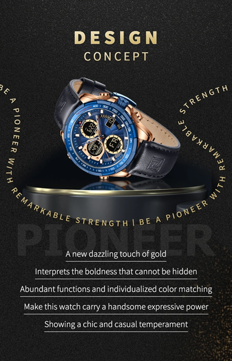 NAVIFORCE 9197L Quartz Watches Mens Luxury Sport Chronograph Waterproof Quartz Big Clock Digital Wristwatches Men Watch