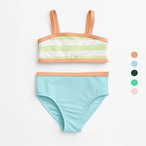 Custom Girls 2-Piece Swimsuit Set Stripe Crop Top & High-Waist Bottom OEM/ODM Kids Swimwear Summer Beachwear