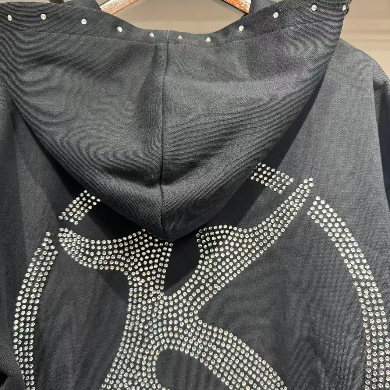 Streetwear Custom Heavyweight Cotton Stone Acid Wash All Over Printing Rhinestone Zip up Hoodie Jacket for Men gallery 3