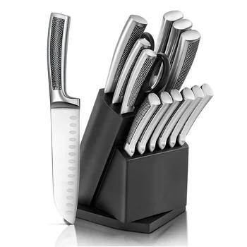New Top Seller 14Pcs Kitchen Knives Stainless Steel Self Steak Santoku Carving Chef Kitchen Knife Set With Block