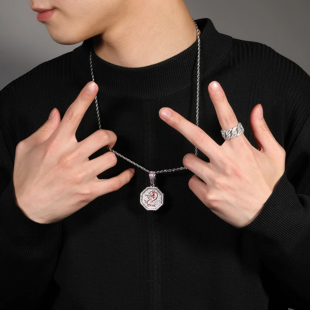 Hip Hop Bling Iced Out 12 Zodiac Cartoon Anime Pendant Zircon Full Diamond Pendant Charm Necklace
