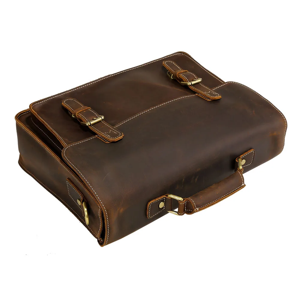 High Quality Factory Supply Vintage Real Leather Messenger Bag Crazy Horse Leather Laptop Bag Genuine Leather Briefcase for Men