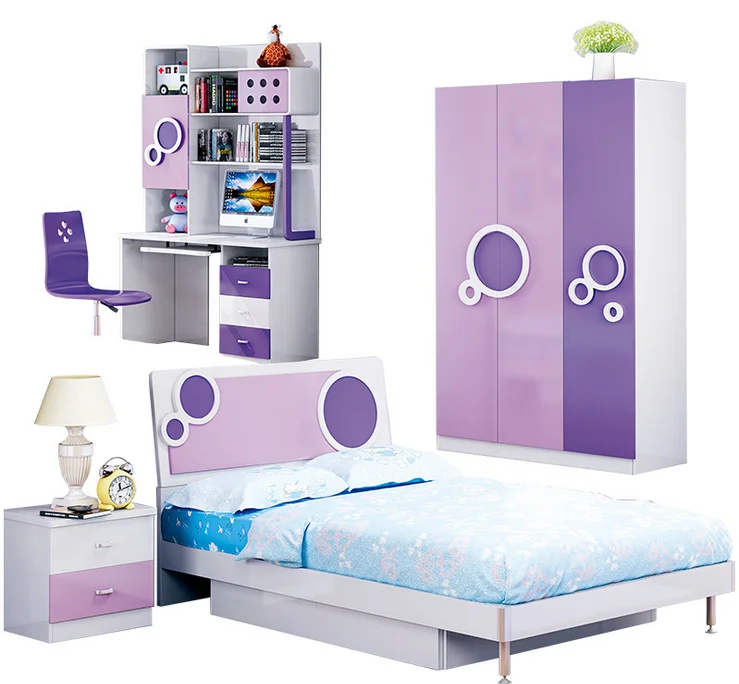Modern Princess Cheap MDF Pink Colour Children  Furniture Bedroom Set