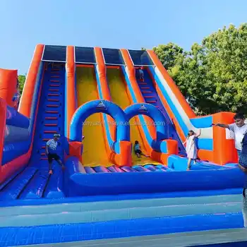 Commercial Double Lane Inflatable Slides Inflatable Jumping Slide With Pool