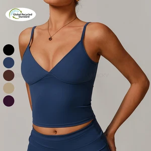 Hot Selling Simple Workout Women Gym Clothing Fitness Shirts Running Sports Bra Slimming Crop Yoga Tops with Front Logo