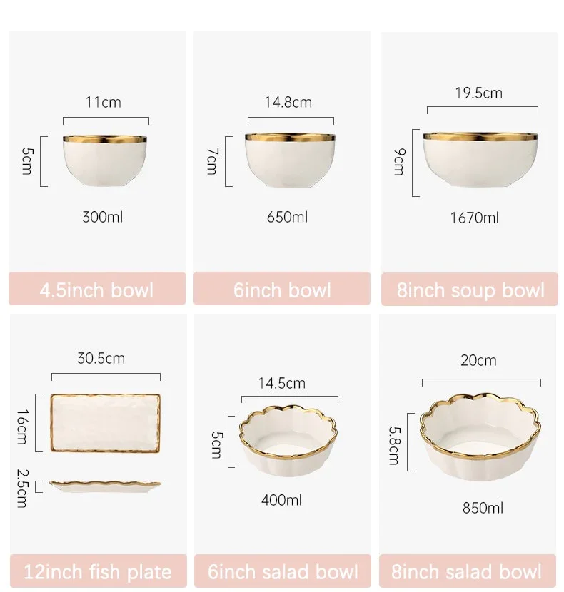 Nordic Style Luxury High Quality Ceramic Tableware Dishes and Plates Bowls Gold Rim Porcelain Dinner Set Ceramic Dinnerware Set supplier