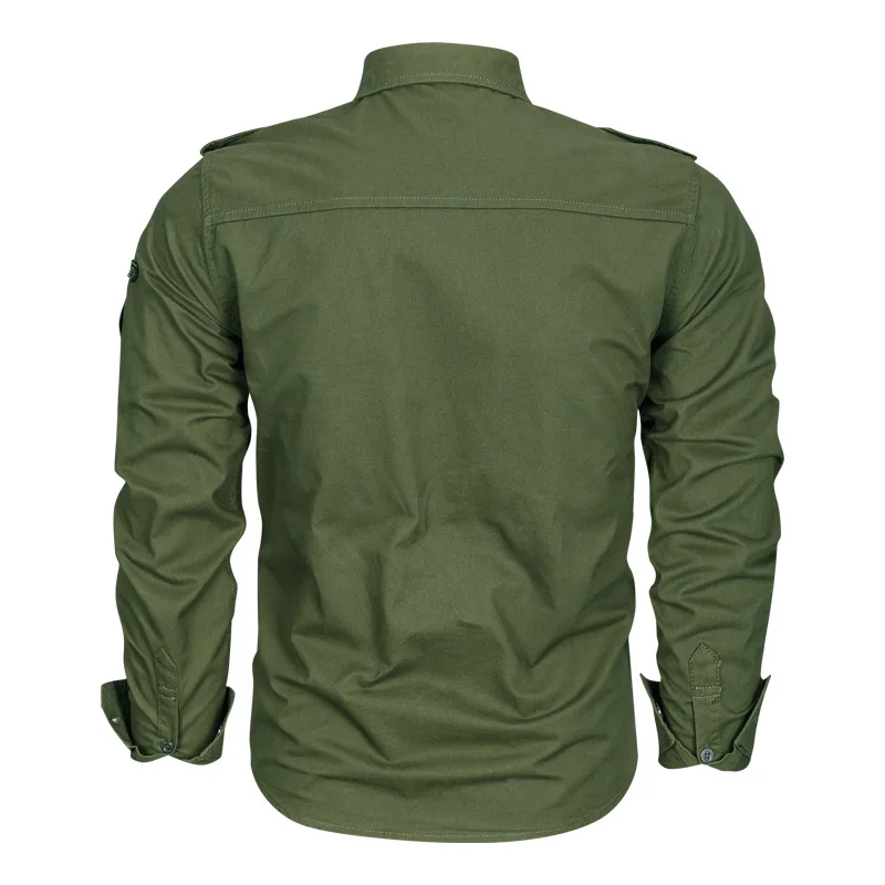 Wholesale Woven Pure Cotton Lapel Patch Embroidered Pilot Long Sleeved Men's Shirt749_voghion.com