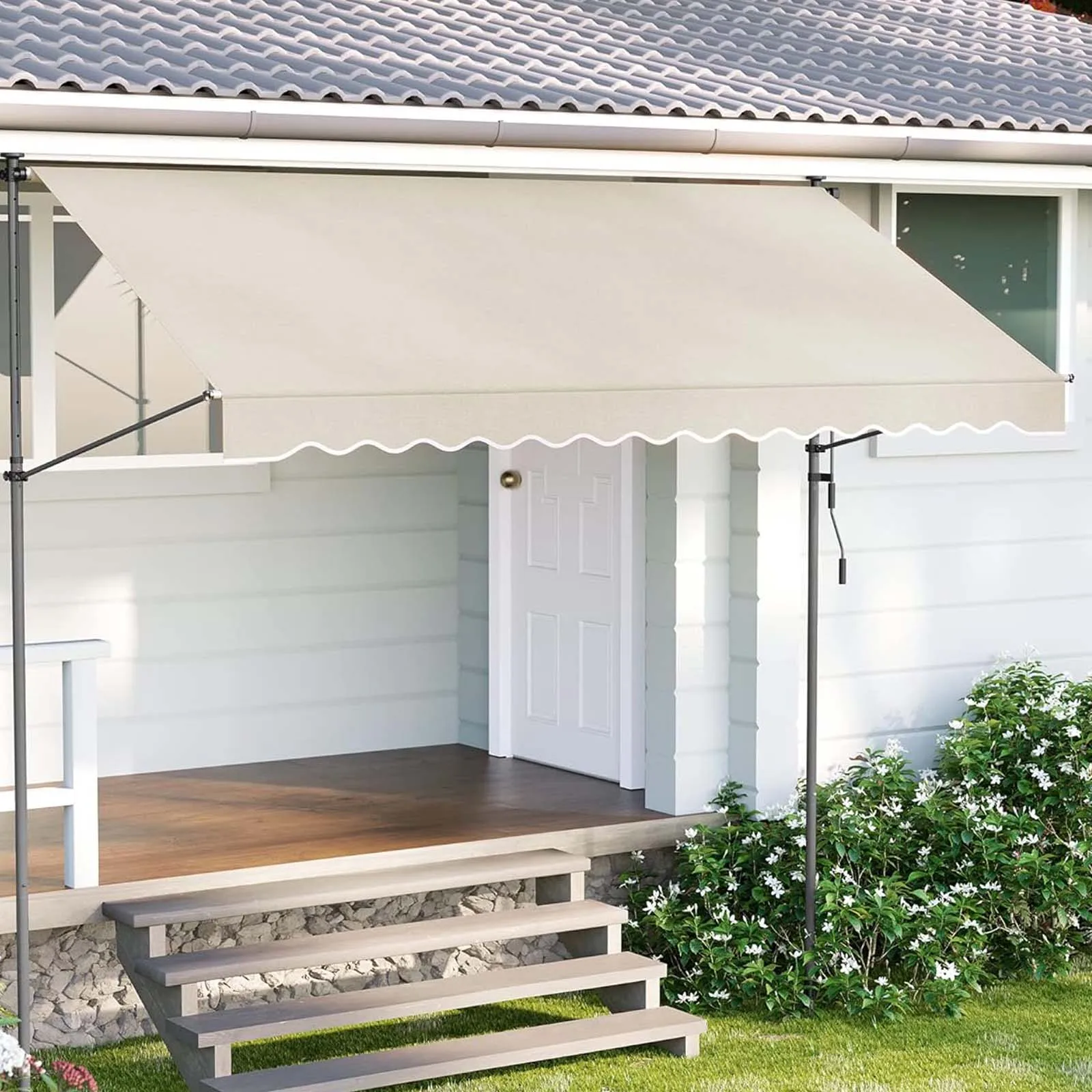 Manual Retractable Awning Adjustable Shade Cover With Uv Protection