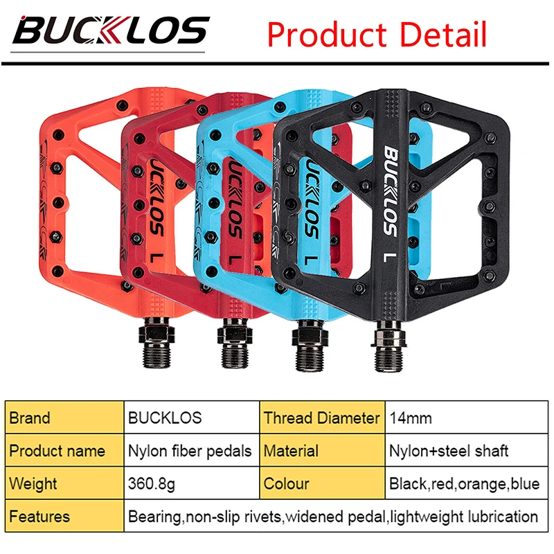 Нескользящие велосипедные педали BUCKLOS для горного велосипеда с подшипником DU 9/16 дюйма Легкие нейлоновые складные