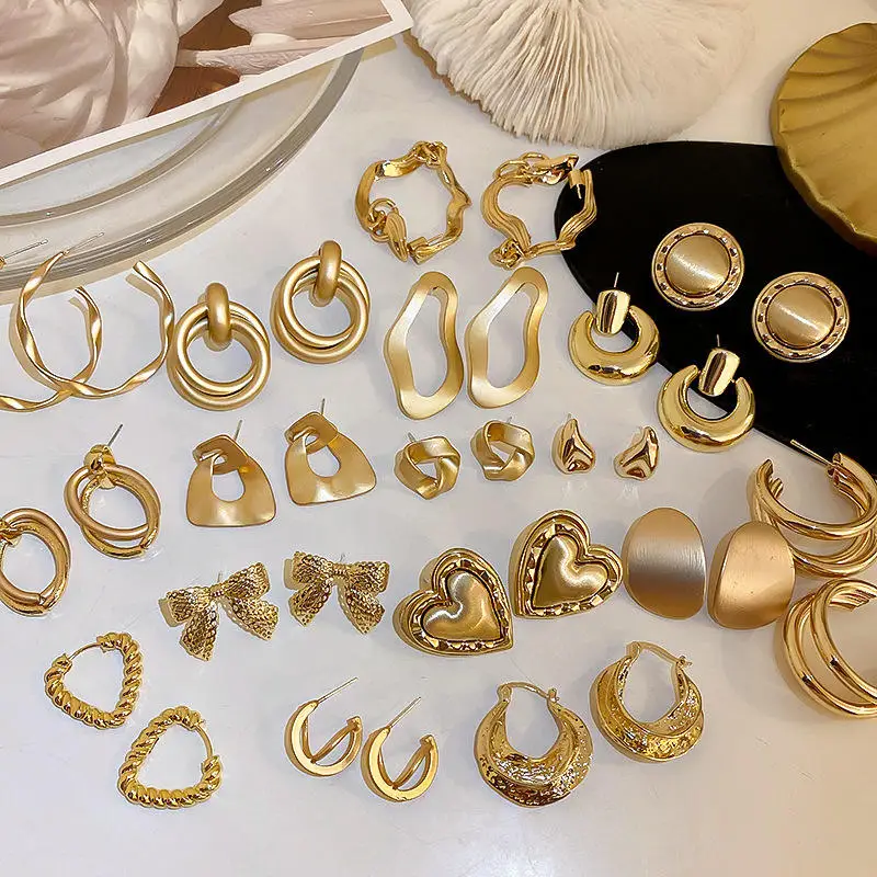 Lefeng Fashion Jewelry Manufacturer Geometric Earring Exaggerated Hammered Vintage Stud Earring