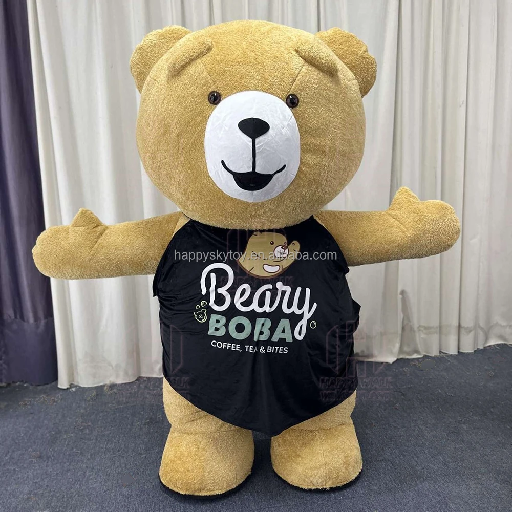 Custom 2m Giant Inflatable Bear Mascot Unisex Plush Walking