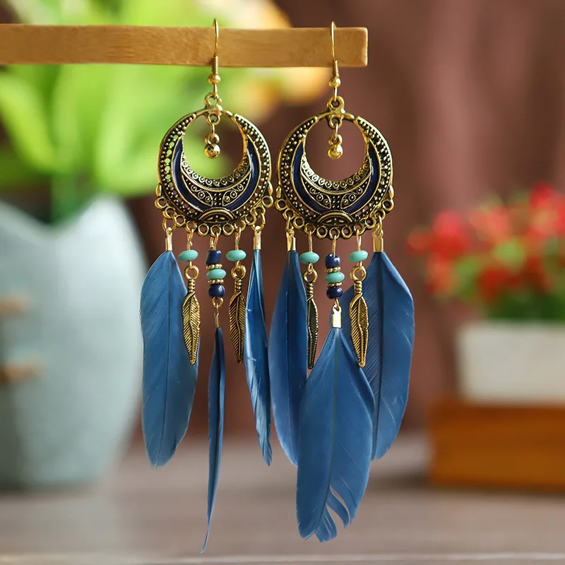Bohemian Long Feather Earrings Trendy Ethnically Inspired