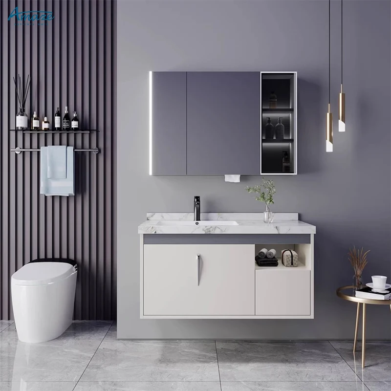 New design wall-mounted hotel bath decoration modern vanity basin bathroom cabinet mirror supplier