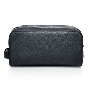 Custom Logo PU Pebble Leather Travel Men's Toiletry Wash Bag Double Zipper Dopp Kit for Men