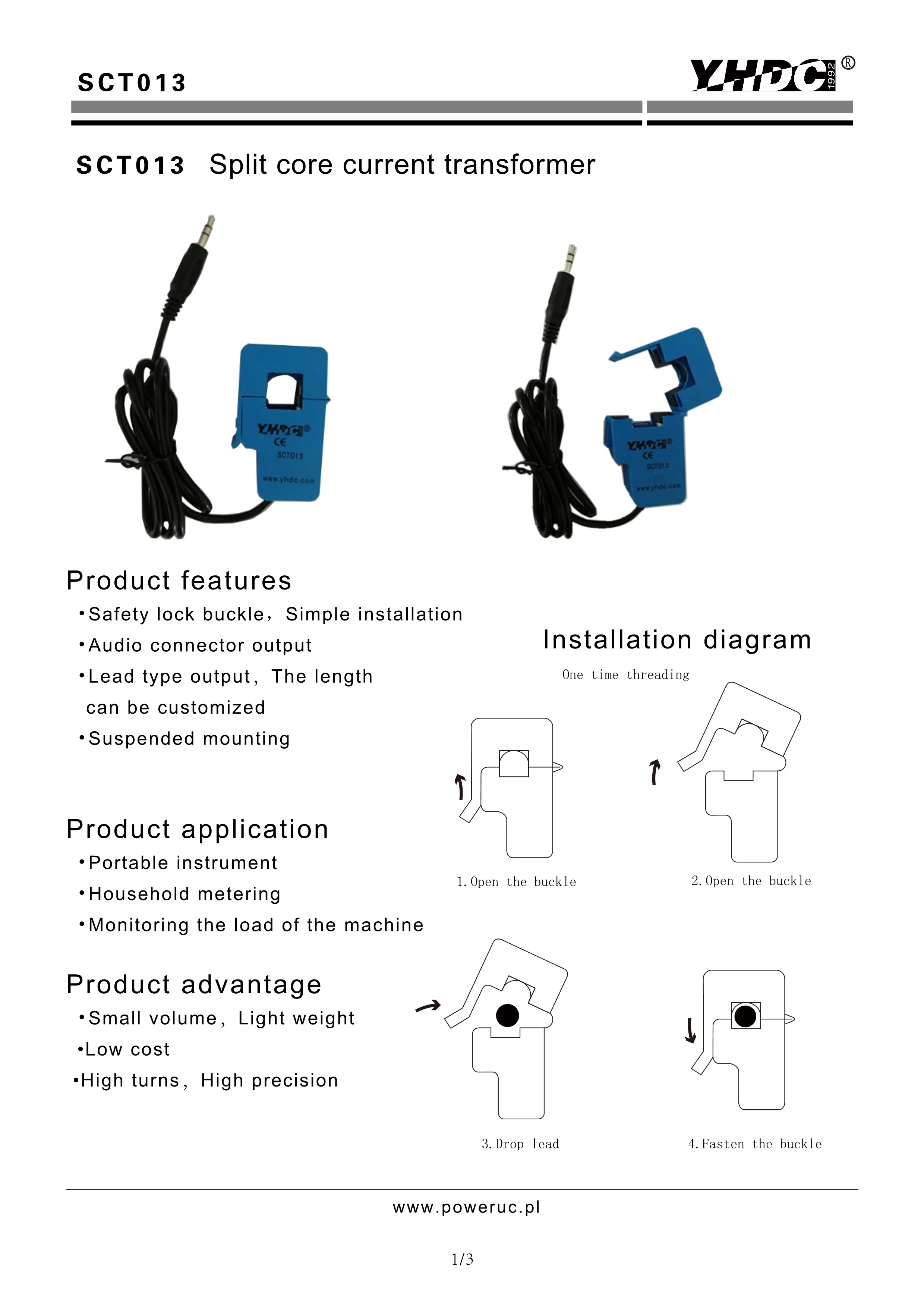 AC current clamp YHDC SCT013000 100A/50mA split core CT, View AC