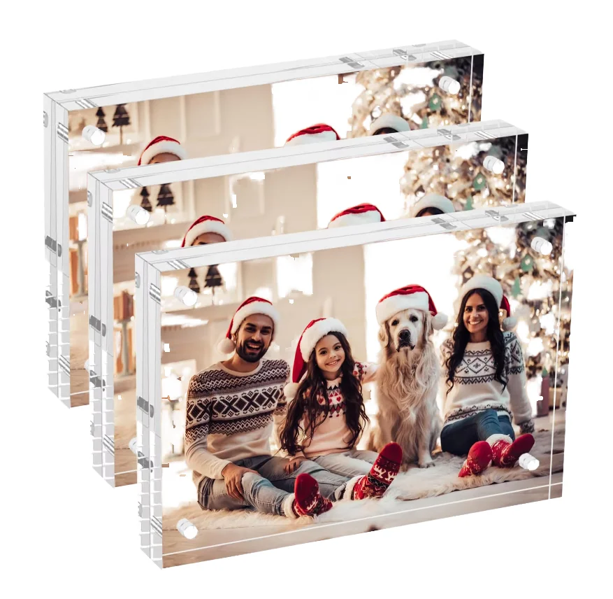 Marco acrílico de 3x5, 4x6, 5x7 y 6x8 pulgadas, personalizado, transparente, autoportante, sin marco, de doble cara y con cierre magnético, para exposición de fotos sobre escritorio