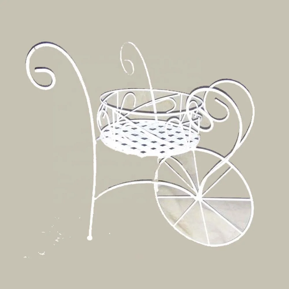 Ceramic White Elephant Animal Tricycle Metal Plant Pot Stand Pot Stand With Wheels Iron Wire Tricycle Pot Stand Red