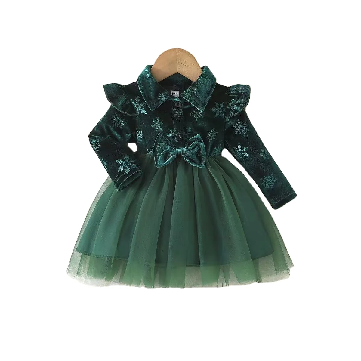 3-36 Months Christmas Velvet Girls Dress Autumn Winter Bow Lace