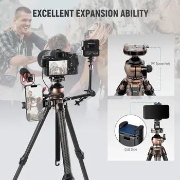 NEEWER LITETRIP LT35 61" Travel Tripod Carbon Fiber 2 in 1 Phone Clamp Hand Grip detail image