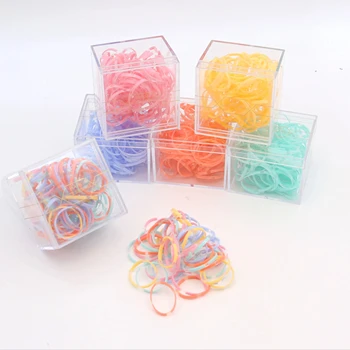 New Design Spotted Colorful Continuous Disposable Hair  Small Elastic Hair Rubber Bands With Acrylic Square Box For Girls Ladies