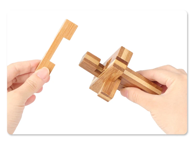 Eco-friendly  Iq Brain Teaser Toy 3D Bamboo Lock Puzzle Game for Teens