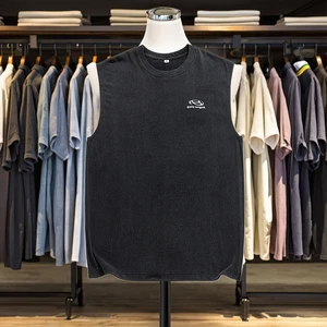 Men's Japanese Retro Style Casual Knitted Waistcoat Sleeveless Cotton Vest Printed 'Q' Brand New Washed Look Plus Size Tank Tops