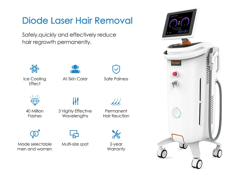 Pzlaser Diode Laser Hair Removal Machine 808nm Painless Permanent Fiber ...