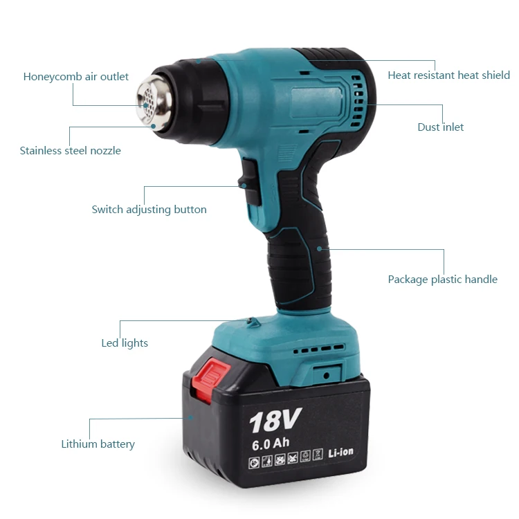 Factory Price Cordless Power Tools 21V Cordless Rechargeable Battery Heating Heat Gun Tool Hot Air Gun Wireless Heat air Gun