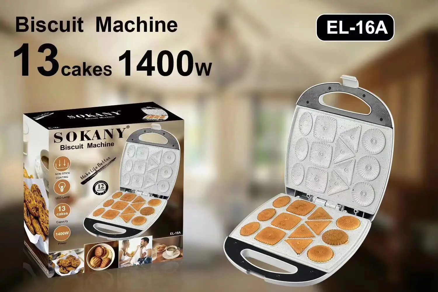 Máquina para hacer waffles redondos, máquina portátil para hacer sándwiches  con superficie de placa de cocina antiadherente, SK519 - AliExpress