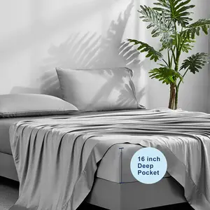 OEKO-Tex Silky Soft  Lyocell Bamboo Duvet Cover Set  100% Bamboo Bed Set Sheets with 16'' Deep Pocket Fitted Sheet