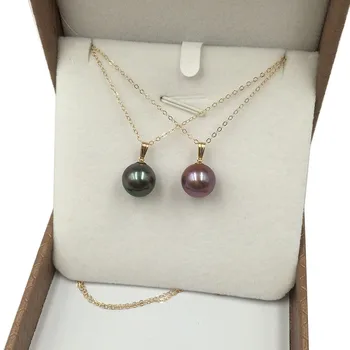 10-14 MM NATURE Tahitian black pearl sea-salt PEARL PENDANT NECKLACE USA14 K gold filled 18 inch-AAA grade